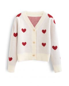 Soft Heart Cropped Knit Cardigan in Ivory