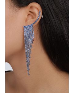 Glittering Wing Tassel Drop Earrings in Blue