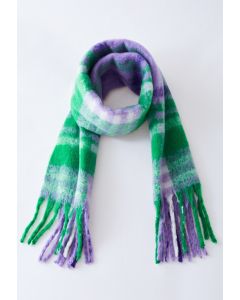 Fuzzy Mohair Plaid Pattern Scarf in Lilac