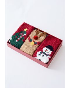 Elk Fuzzy Crew Socks Gift Box 