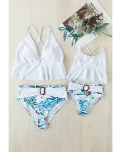 Bird and Leaf Print Crisscross Bikini Set for Mommy & Kids