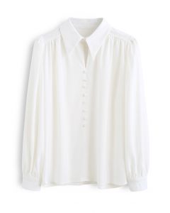 Snazzy Satin Button Decorated Shirt in White