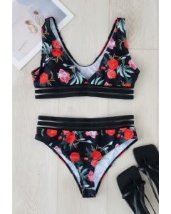Red Hibiscus Print Bikini Set