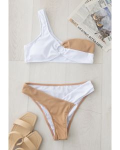 One-Shoulder Bicolor Spliced Bikini Set