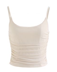 Ruched Soft Mesh Cami Top in Cream