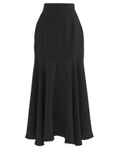 Solid Color Mermaid Maxi Skirt in Black
