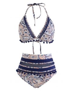 Vintage Bohemian Pom-Pom Trim Bikini Set