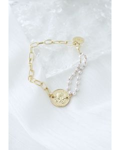 Pearl Golden Coin Paperclip Spliced Bracelet