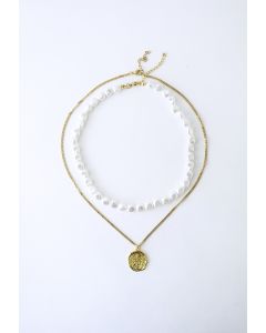 Trendy Golden Chain Layered Pearly Necklace
