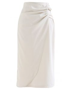 Twisted Knot Flap Pencil Skirt in Ivory