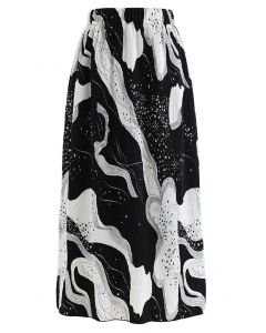 Starry Sky High Waist Pleated Midi Skirt
