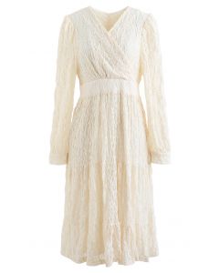 Full Lace Solid Color Wrap Dress in Cream