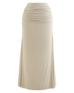 High Waist Ruched Detail Maxi Skirt in Sand