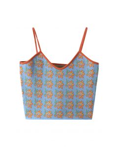 Floral Jacquard Cami Knit Top in Blue