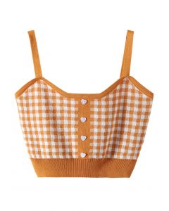 Heart Button Gingham Knit Cami Top in Orange