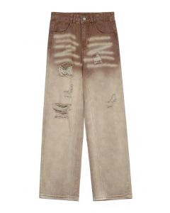 Ombre Brown Wide-Leg Ripped Jeans