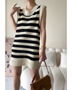Hollow Out Striped Knit Sleeveless Dress