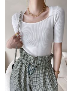 Vintage Square Neck Knit Top in White