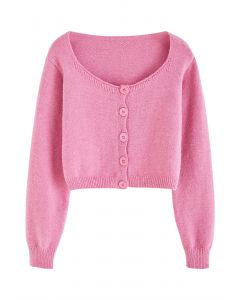 Buttoned Front Rib Crop Cardigan in Pink