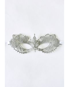 Zircon Trim Lace Ball Mask in Silver