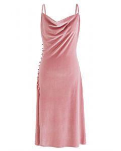 Cowl Neck Side Slit Velvet Cami Dress