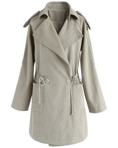Sugary Breeze Faux Suede Trench Coat in Sand