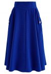 Waffle Texture A-Line Midi Skirt in Royal Blue