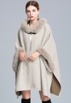 Cozy Faux Fur Hooded Poncho in Sand