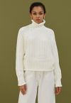 High Neck Chunky Knit Sweater in White