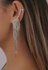 Glittering Wing Tassel Drop Earrings in Silver
