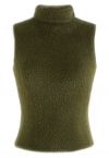 High Neck Fuzzy Knit Tank Top in Moss Green