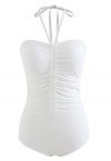 Halter Neck Ruched Front Swimsuit in White