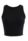 Solid Color Ribbed Tank Top in Black