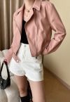 Diagonal Zip Up Faux Leather Jacket in Pink
