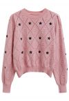 Star Embroidery Pointelle Knit Top in Pink