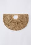 Semicircle Woven Straw Handbag in Tan