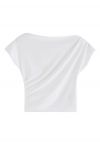 Asymmetric Boat Neck Ruched Top in White