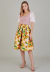 Cheerful Sunflower Jacquard Pleated Flare Skirt