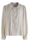 Tiered Scalloped Doll Collar Button Down Shirt in Linen