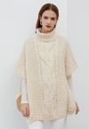Turtleneck Cable Knit Poncho in Cream