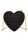 Full Sequin Glittering Heart Clutch in Black