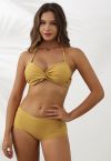 Twisted Detail Side Ruched Halter Bikini Set in Mustard