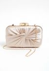 Ruched Knotted Satin Clutch in Champagne