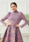 Turtleneck Gigot Sleeve Knit Top in Lilac