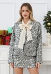 Silver Sequin Embellishment Tweed Jacket