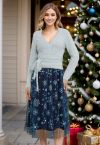 Glitter Star Snowflake Mesh Tulle Midi Skirt