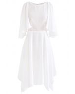 Asymmetric Cold-Shoulder Midi Dress in White