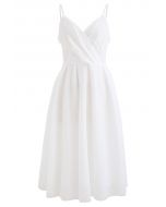 Wrap Bust Mesh Midi Cami Dress in White