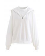 Zipper Front Spliced Sweatshirt in White