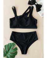 Triple Straps Black Bikini Set